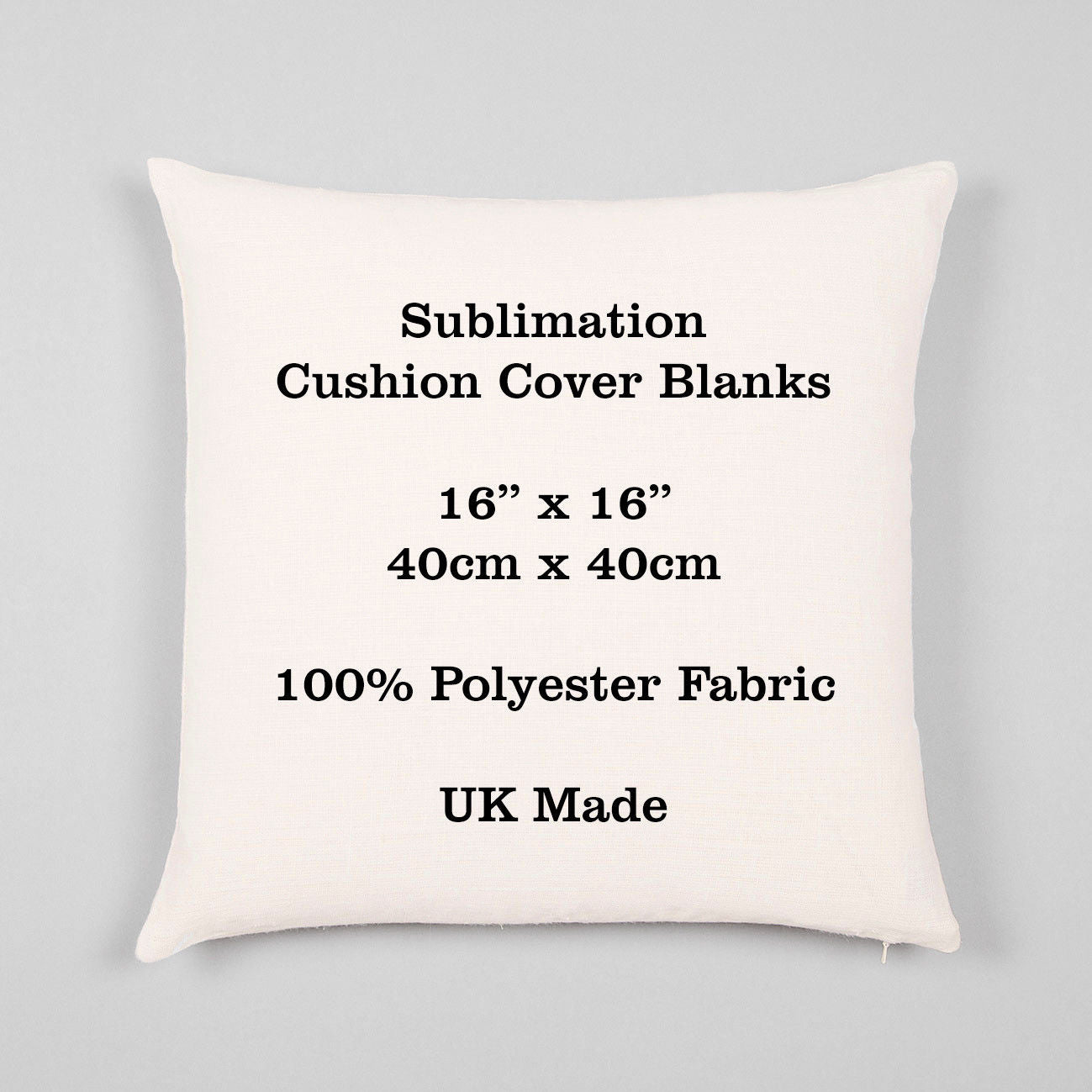 Blank Sublimation Cushion Cover with zip 100% Polyester 16" / 40cm