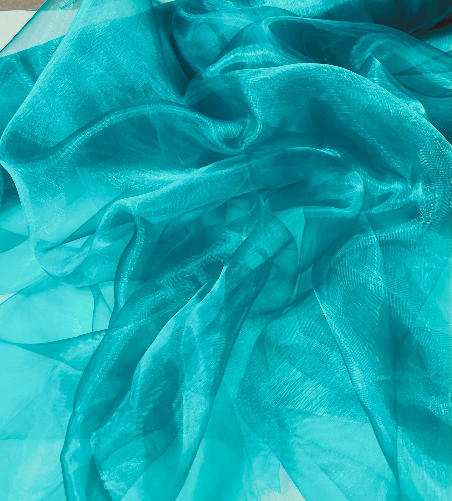 Teal Plain Dye Organza Fabric