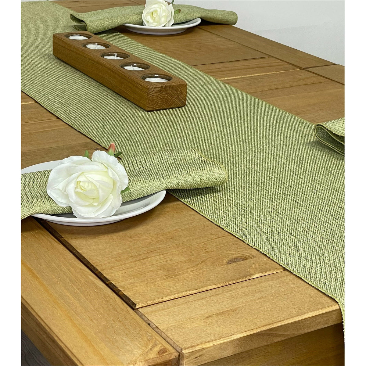 Salisbury Table Runner & Napkin Set in Willow Green Hope Textiles Ltd