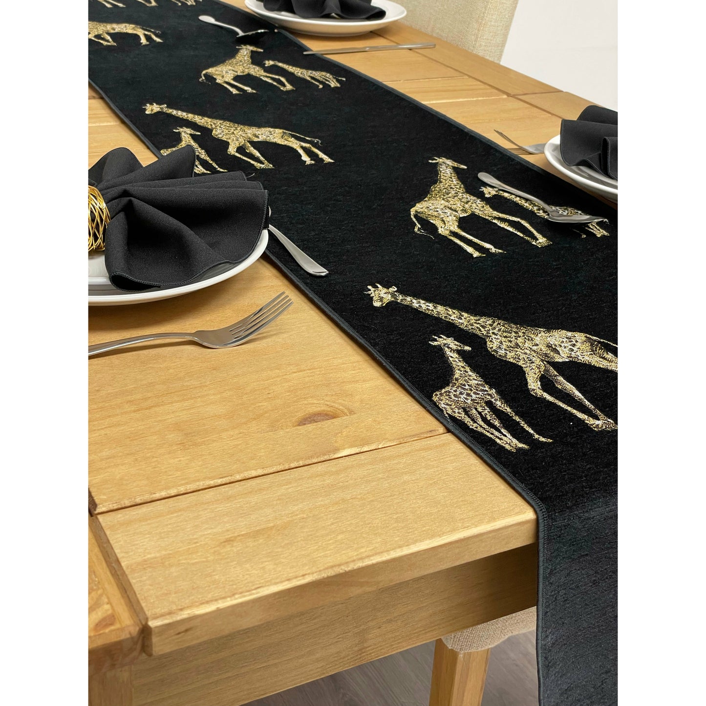 Black Giraffe Adult and Baby Table Runner