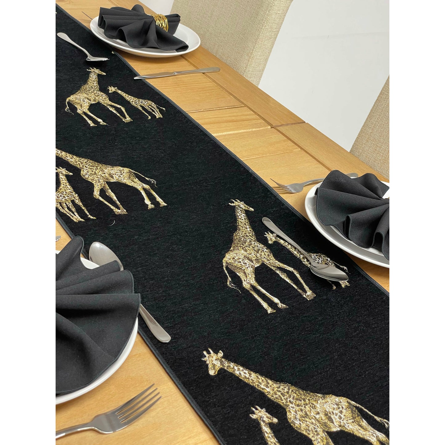 Black Giraffe Adult and Baby Table Runner