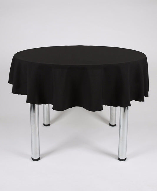 Black Cotton Look Round Plain Tablecloth