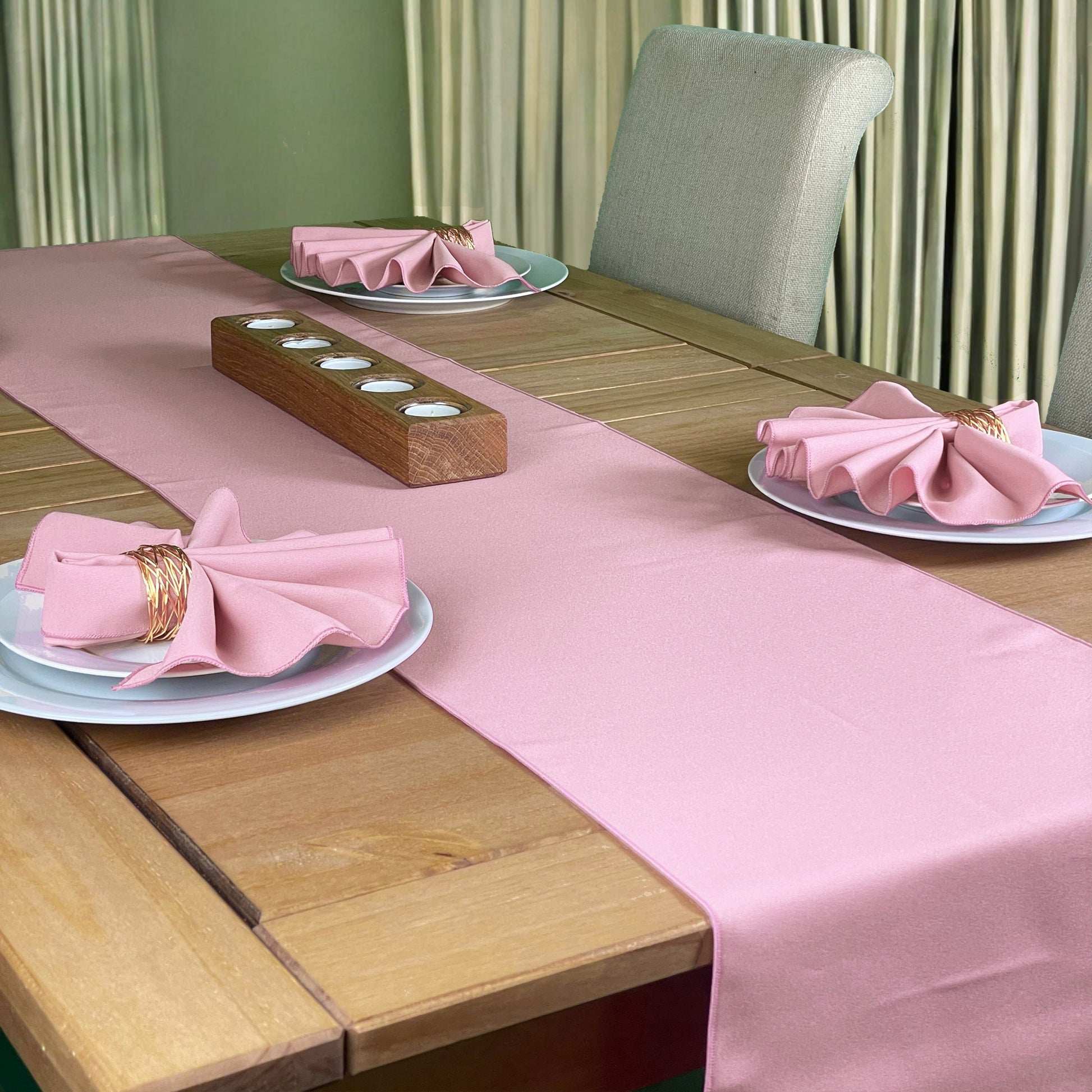 Blush Pink Table Runner and matching Napkins in Soft Polyester Fabric