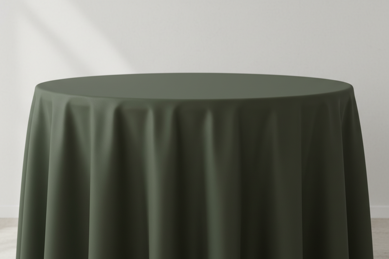 Große, runde Tischdecke in Dunkeloliv mit Seitennähten