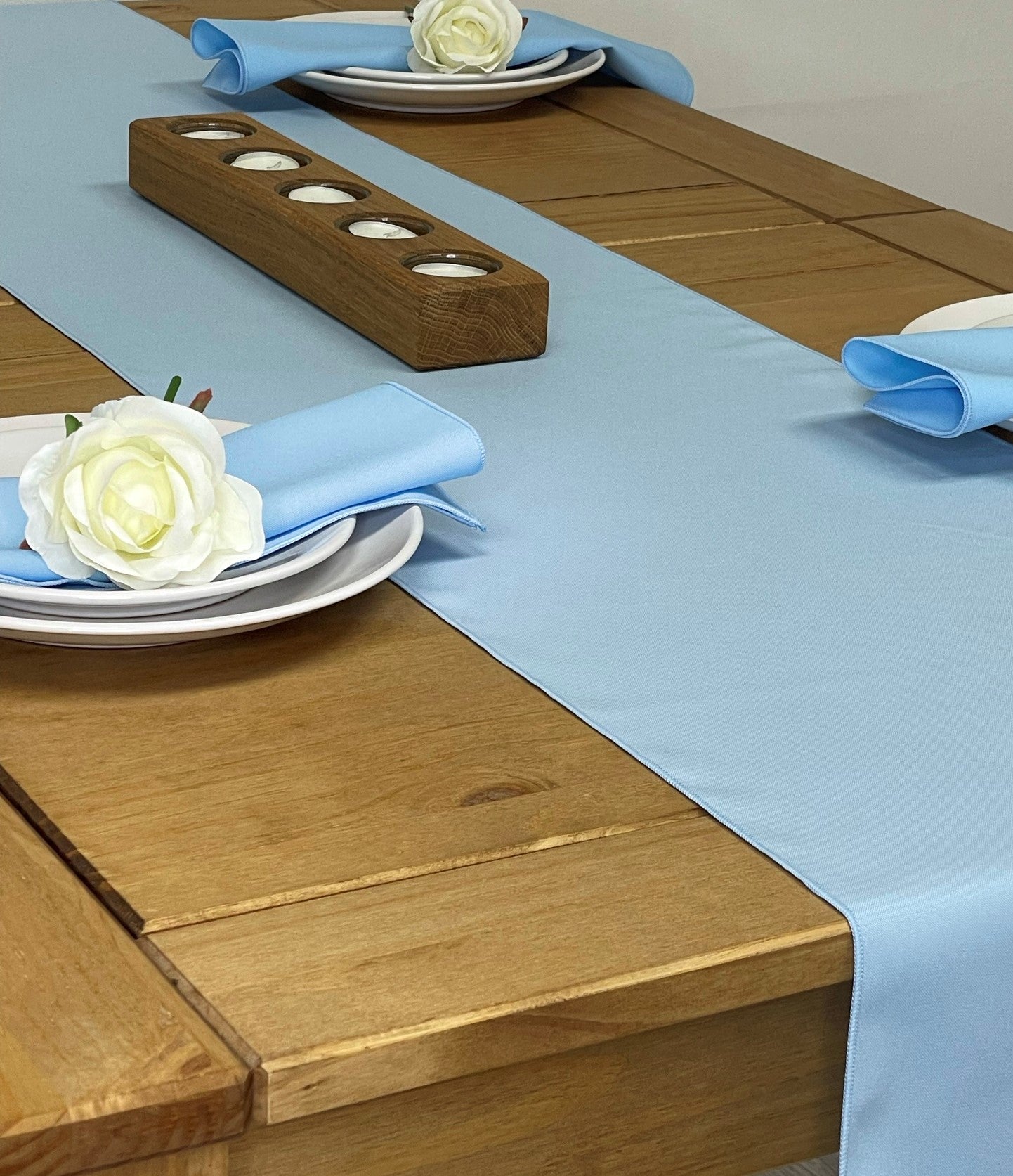 Baby Blue Table Runner and matching Napkins in Soft Polyester Fabric