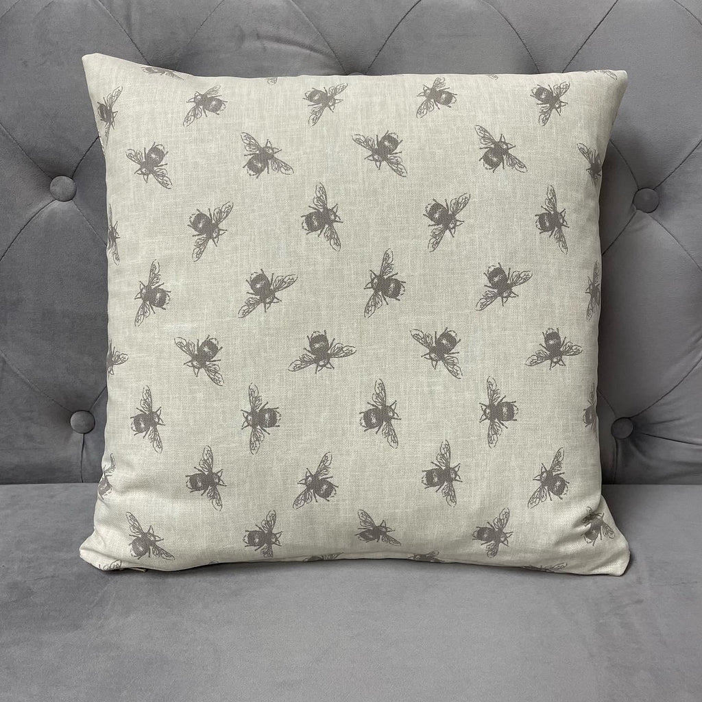Bee Print Cotton Cushion Cover In Grey and Natural Shades