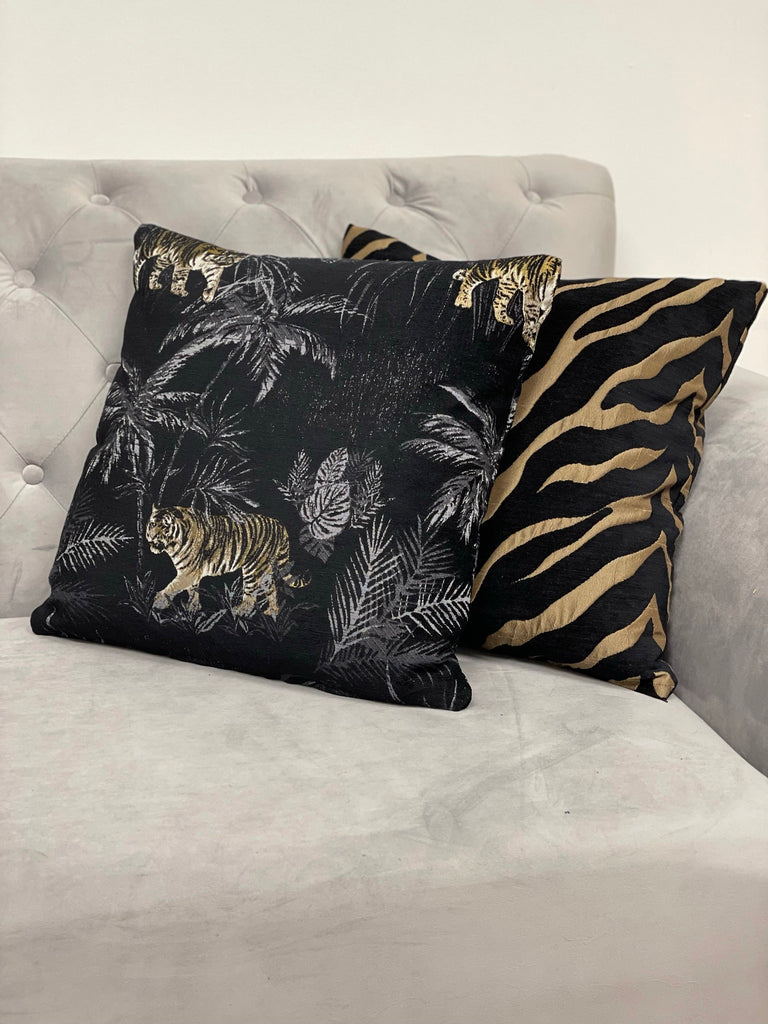 Bengal Tiger and Tiger print Black Cushion Cover 50 Polyester 50 Viscose