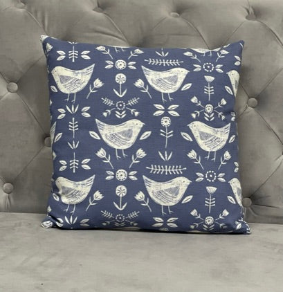 Blue Scandi Narvik Bird Design Cotton Cushion covers