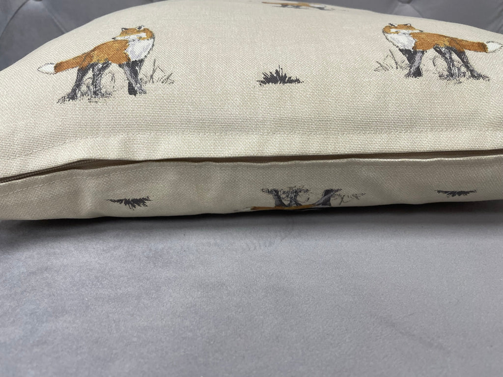 Cotton Fox Print Cushion Cover in natural shades