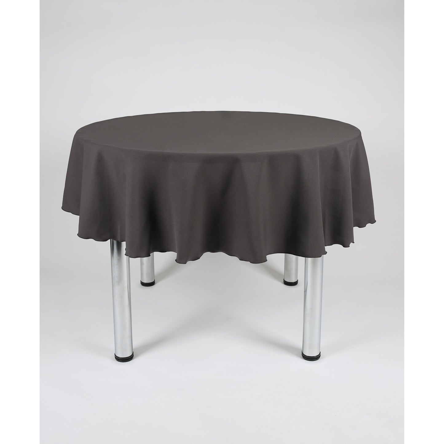 Dunkelgraue, runde, schlichte Tischdecke – extrabreit. Geeignet für Hochzeiten, Partys, Taufen.