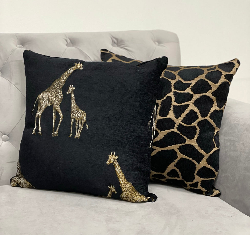 Giraffe with Baby Black Cushion Cover Giraffe Print 50 Polyester 50 Viscose