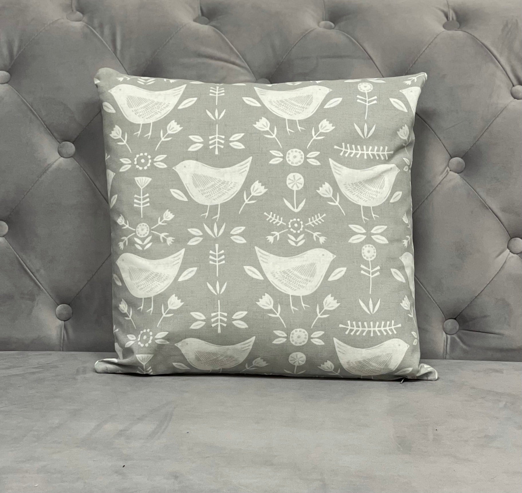 Grey Scandi Narvik Bird Design Cotton Cushion covers