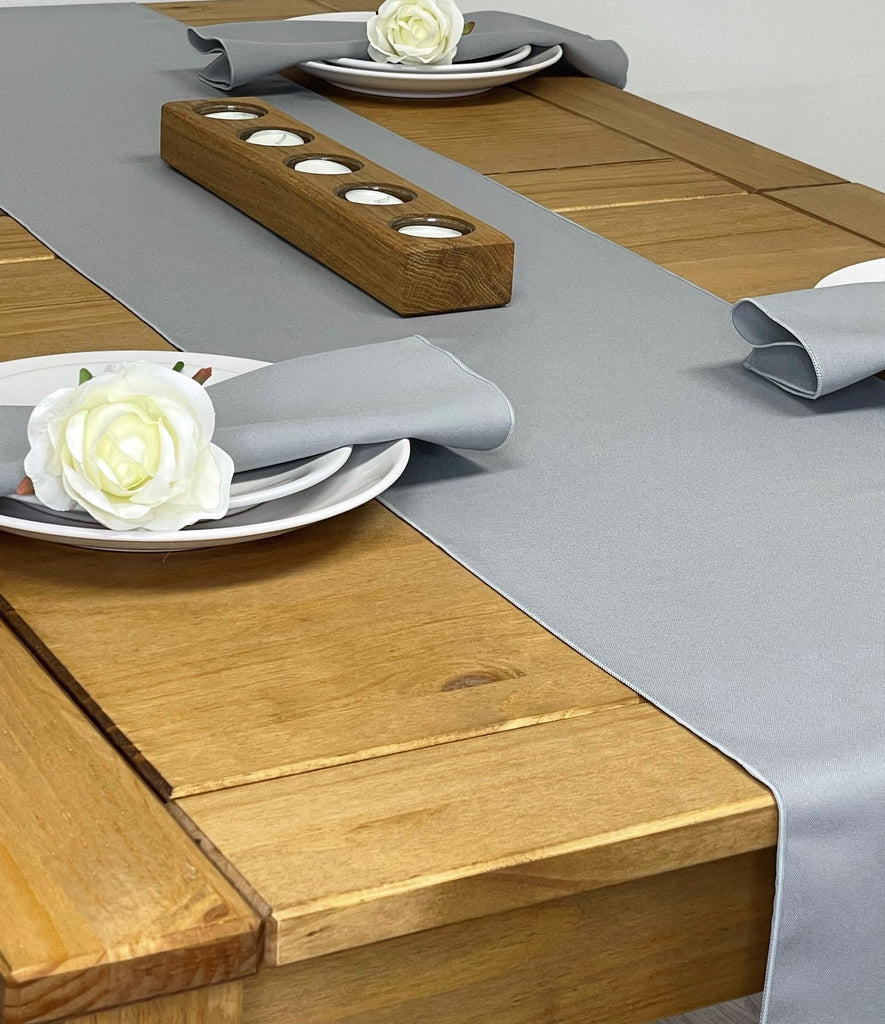 Light Grey Silver Fabric Napkin and Table Runner set