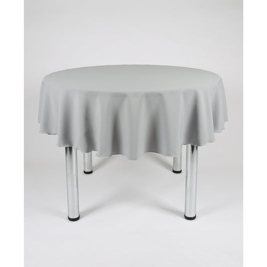 Hellgraue (Silber) runde, einfarbige Tischdecke – extrabreit. Geeignet für Hochzeiten, Partys, Taufen.
