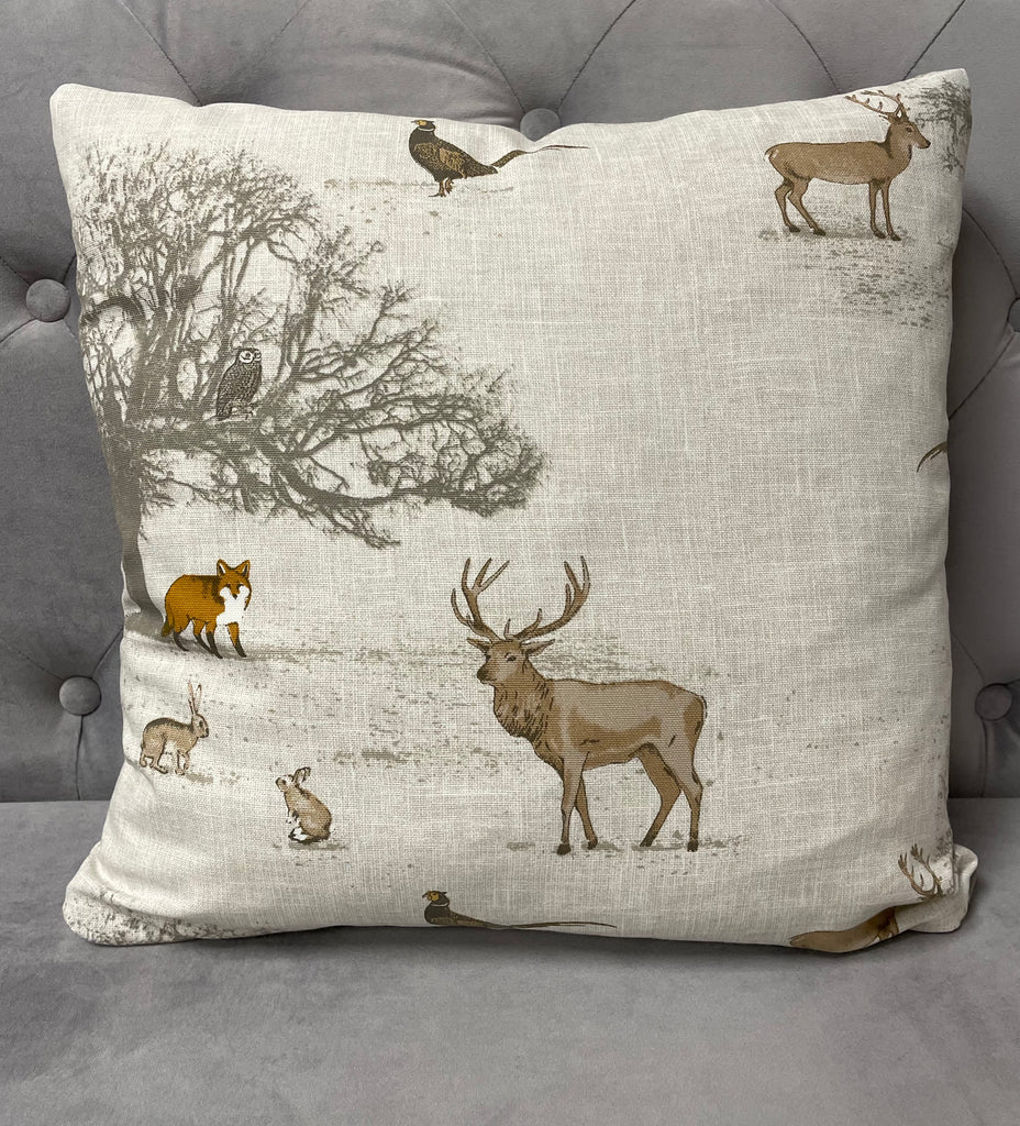 Woodlands Print Cotton Cushion Cover in Natural Shades